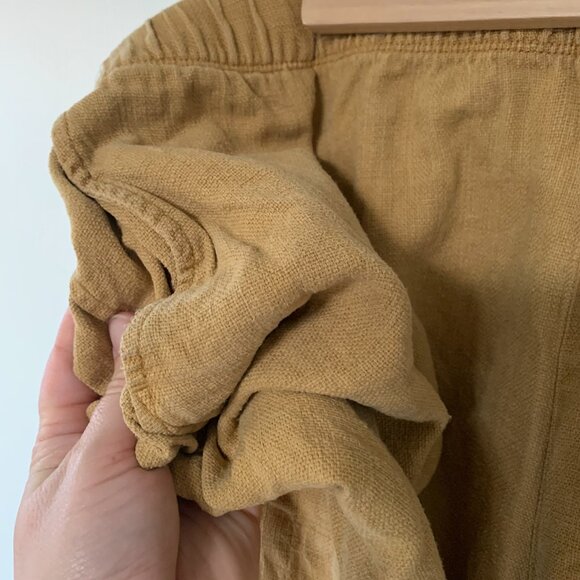 Elastic Waist Flat Front Shorts - Linen Look, Tencel Blend - GOLD - Picture 2 of 3